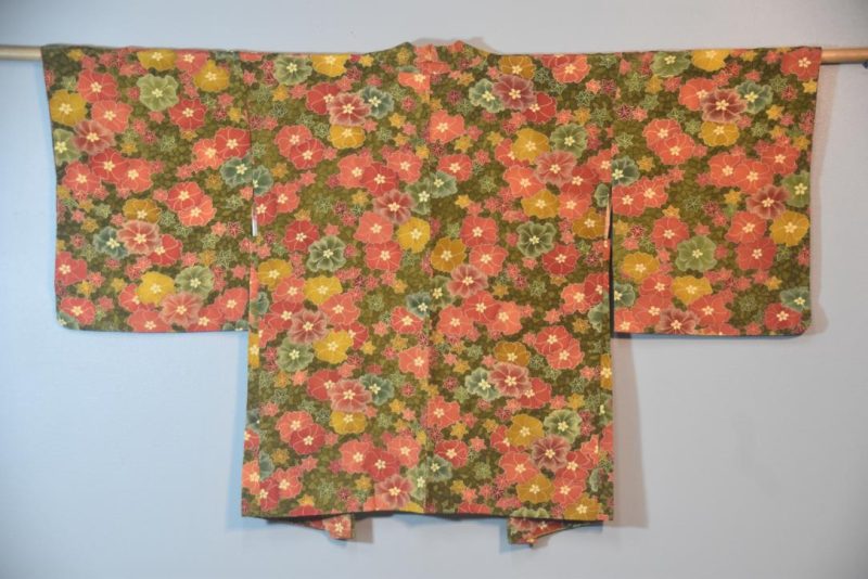 Coral Floral Vintage Silk Haori Jacket - Image 8