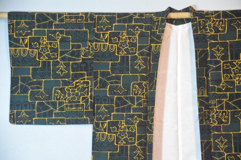 Deep Green Vintage Silk Haori Jacket - Image 6