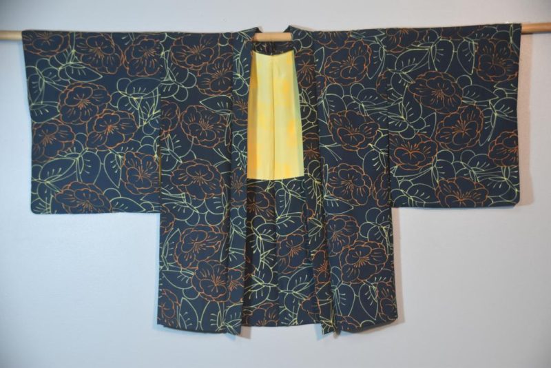 Flowers on Green Vintage Silk Haori Jacket - Image 5