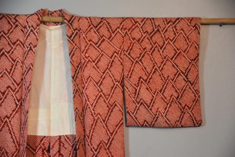 Red Shibori Vintage Silk Haori Jacket - Image 4