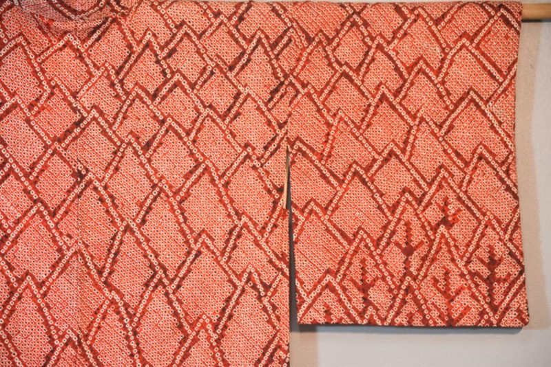 Red Shibori Vintage Silk Haori Jacket - Image 3