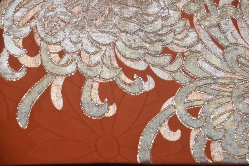 Orange Lacquered Thread Chrysanthemum  Obi/Table Runner Width:4000mm - Image 4
