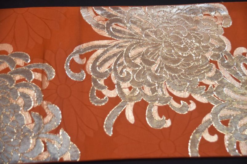 Orange Lacquered Thread Chrysanthemum  Obi/Table Runner Width:4000mm - Image 3