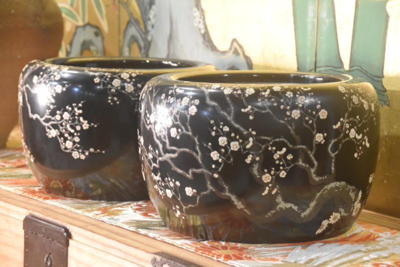 Pair of Lacquered Cherry Blossom Hibachi Width:690mm (side by side) - Image 8