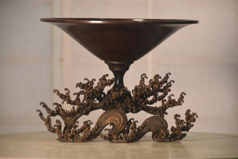 Japanese Wave Bronze Usabata Vase Width:275mm - Image 8