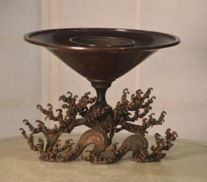 Japanese Wave Bronze Usabata Vase Width:275mm