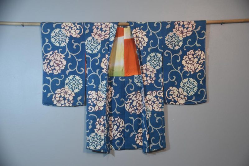 Blue Floral Vintage Silk Haori Jacket - Image 6