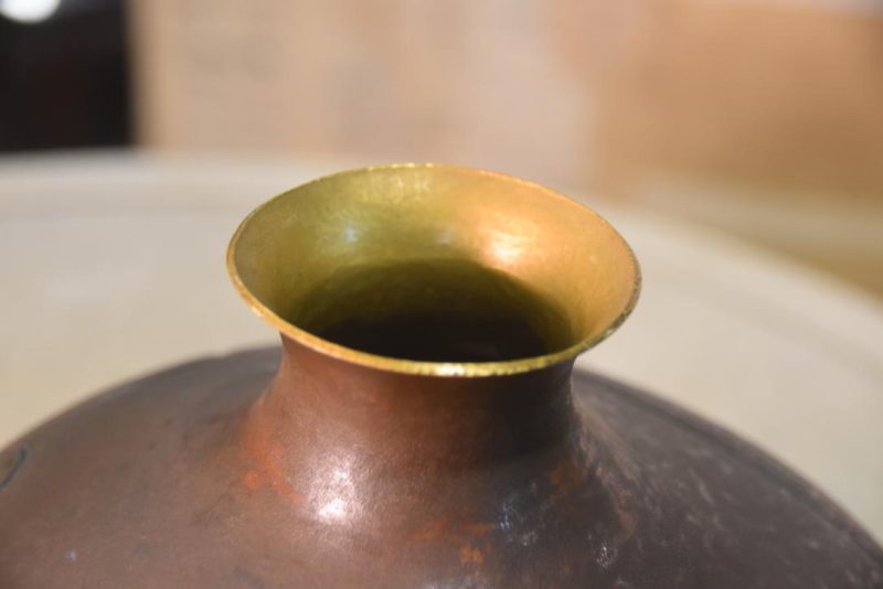 Hand Beaten Copper Vase decorated with Fish Width:220mm - Image 4