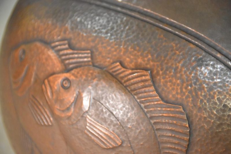 Hand Beaten Copper Vase decorated with Fish Width:220mm - Image 2