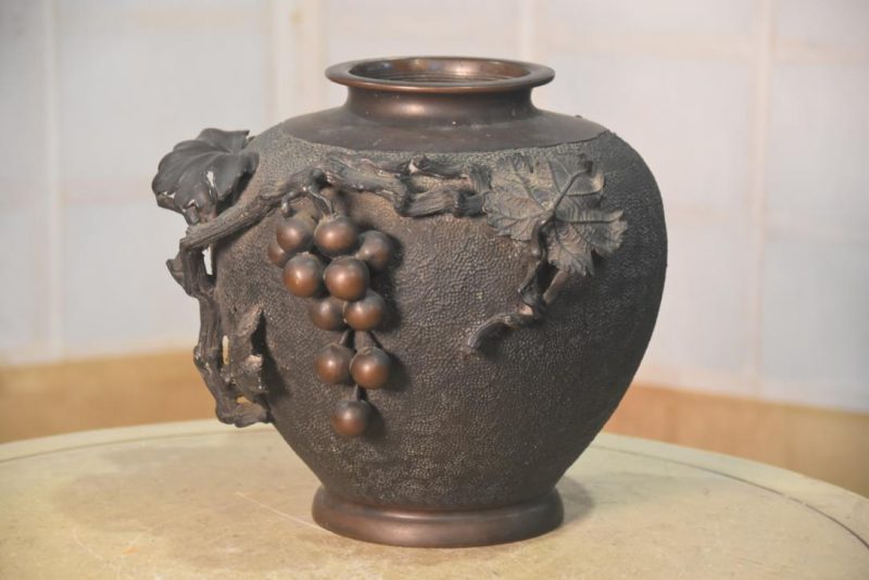 Japanese Bronze Grape Vase Width:270mm - Image 3