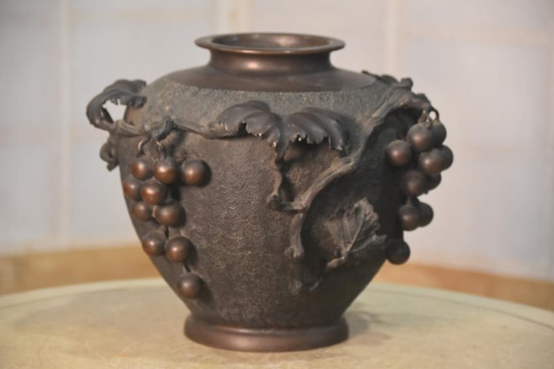 Japanese Bronze Grape Vase Width:270mm