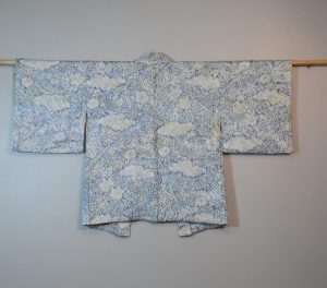 Light Greens and Denim Blues Shibori Vintage Silk Haori Jacket