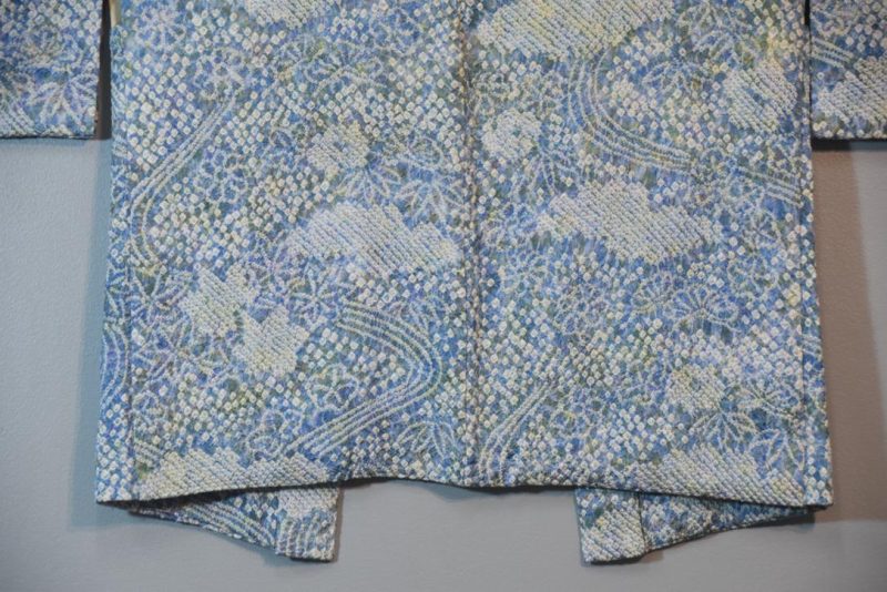 Light Greens and Denim Blues Shibori Vintage Silk Haori Jacket - Image 9