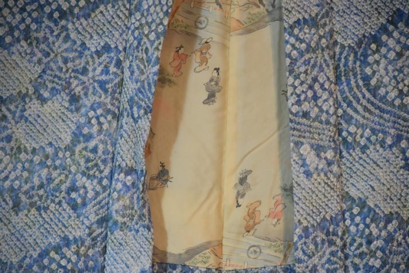 Light Greens and Denim Blues Shibori Vintage Silk Haori Jacket - Image 4