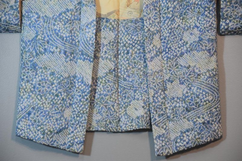 Light Greens and Denim Blues Shibori Vintage Silk Haori Jacket - Image 10