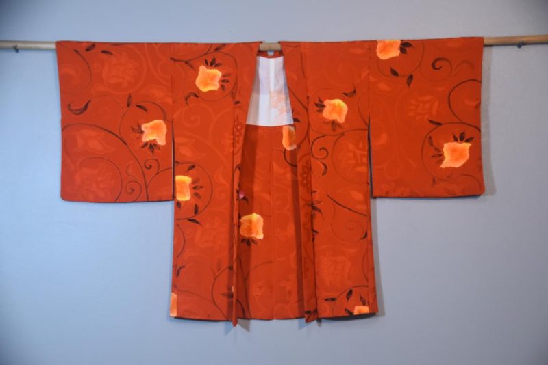 Orange Swirls Jacquard Silk Haori Jacket - Image 7
