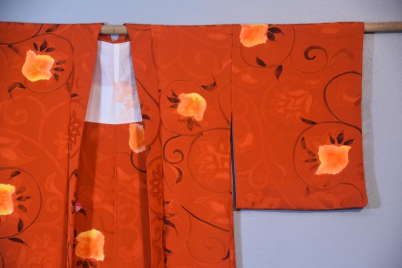 Orange Swirls Jacquard Silk Haori Jacket - Image 5