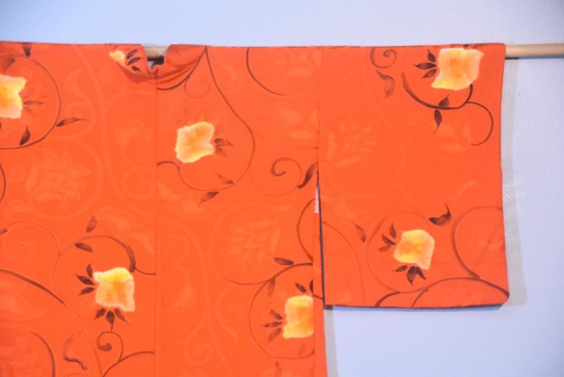 Orange Swirls Jacquard Silk Haori Jacket - Image 4