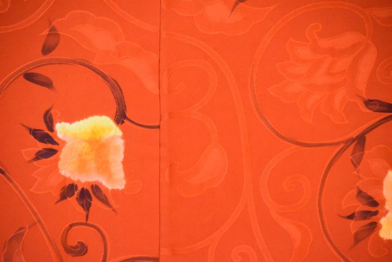 Orange Swirls Jacquard Silk Haori Jacket - Image 2