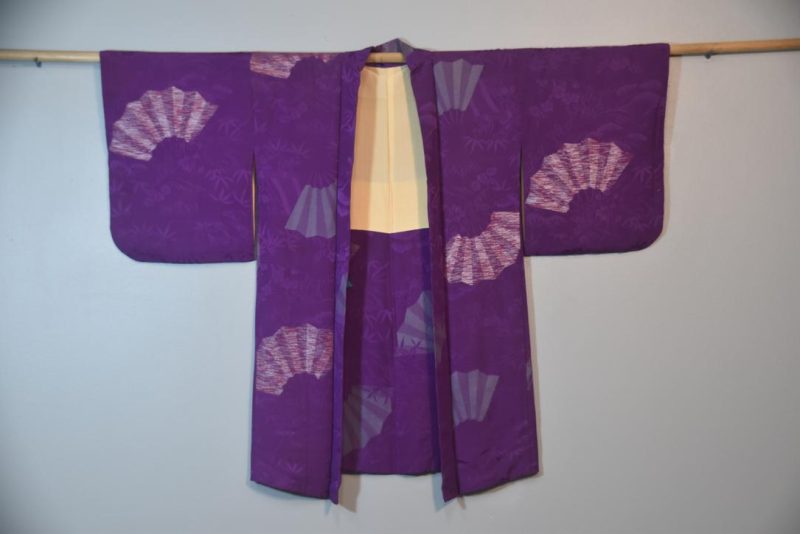 Purple Fans Jacquard Silk Haori Jacket - Image 5