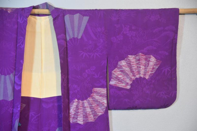 Purple Fans Jacquard Silk Haori Jacket - Image 4