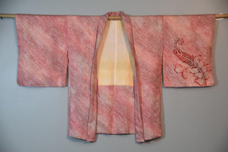 Fire Red Shibori Vintage Silk Haori Jacket - Image 5
