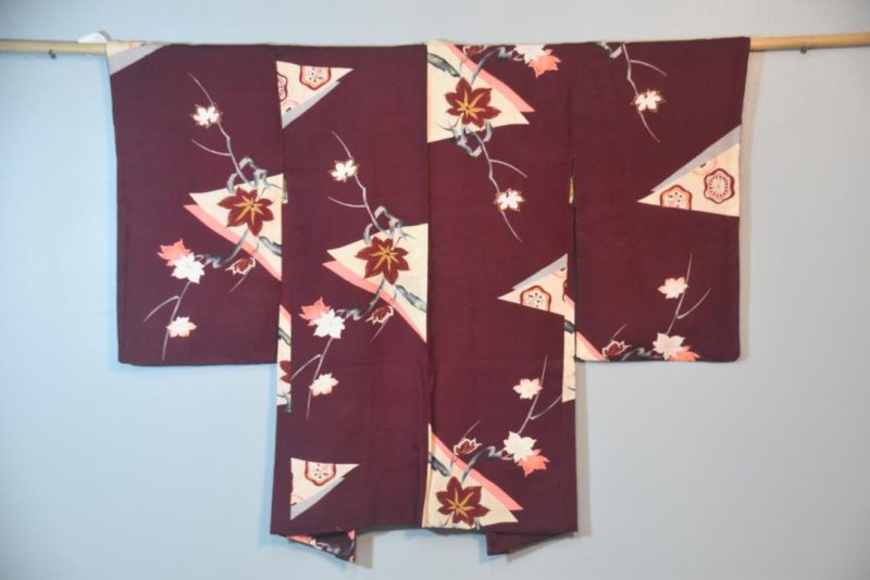 Deep Burgundy Long Silk Jacquard Haori Jacket - Image 6
