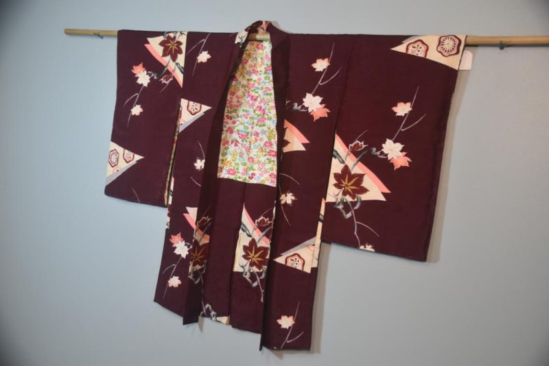 Deep Burgundy Long Silk Jacquard Haori Jacket - Image 5
