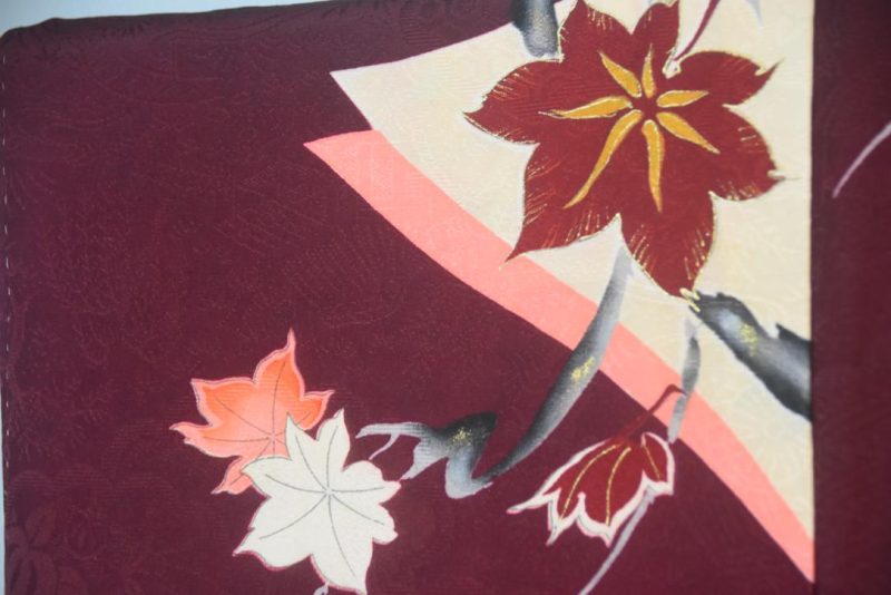 Deep Burgundy Long Silk Jacquard Haori Jacket - Image 4