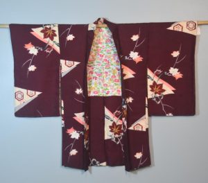 Deep Burgundy Long Silk Jacquard Haori Jacket