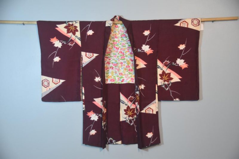 Deep Burgundy Long Silk Jacquard Haori Jacket