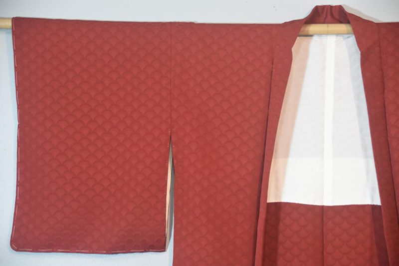 Rich Red Vintage Silk Jacquard Haori Jacket - Image 4