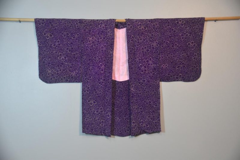 Flower Purple Vintage Silk Haori Jacket - Image 4