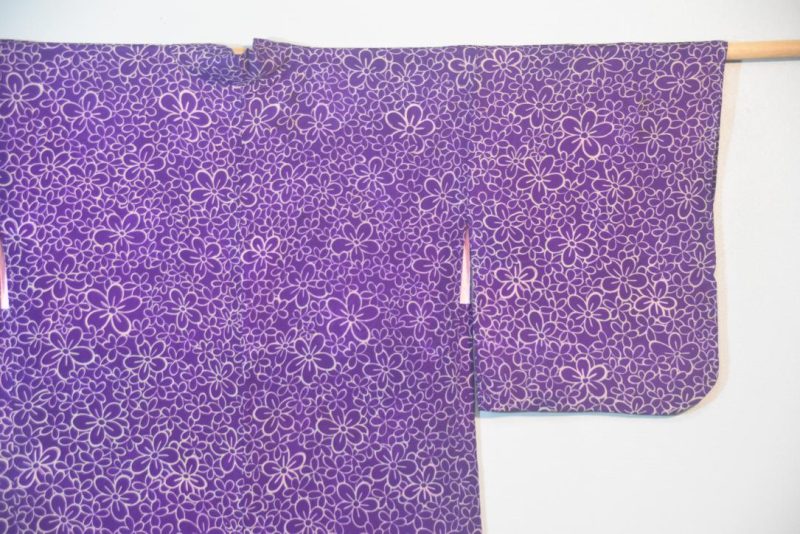 Flower Purple Vintage Silk Haori Jacket - Image 3