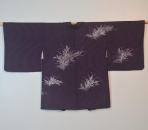 Purple and White Vintage Silk Haori Jacket