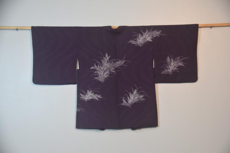 Purple and White Vintage Silk Haori Jacket