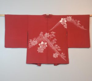 Red and White Vintage Silk Haori Jacket