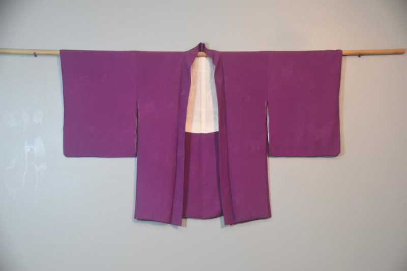 Mauve Jacquard Detail Vintage Silk Haori Jacket - Image 5