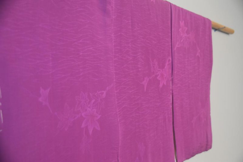 Mauve Jacquard Detail Vintage Silk Haori Jacket - Image 4