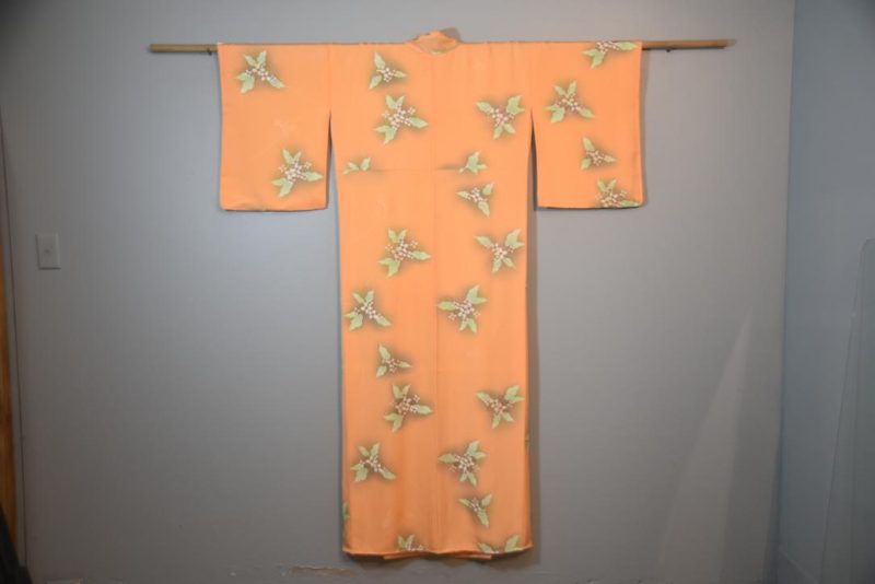 Peach and Green Japanese Silk Kimono