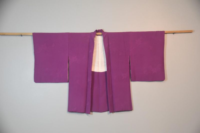 Purple Jacquard Vintage Silk Haori Jacket - Image 4