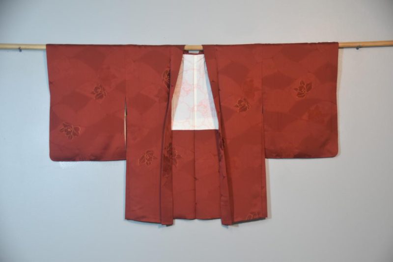 Deep Rust Red Vintage Silk Haori Jacket - Image 6