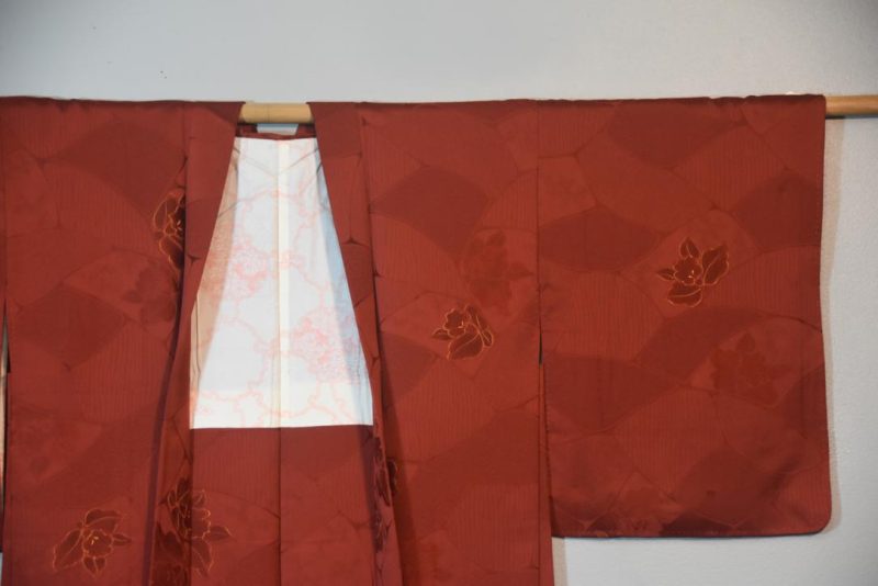 Deep Rust Red Vintage Silk Haori Jacket - Image 4
