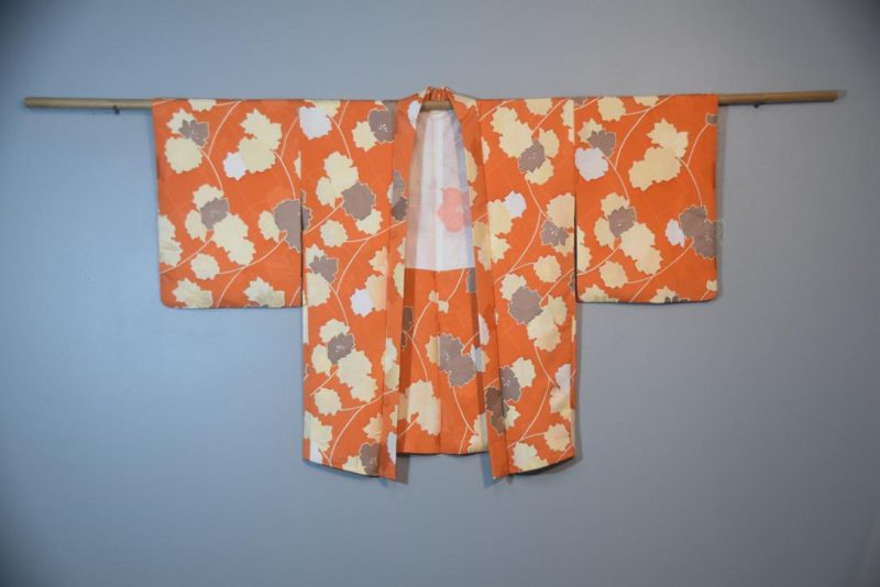 Bold Orange Vintage Silk Haori Jacket - Image 5