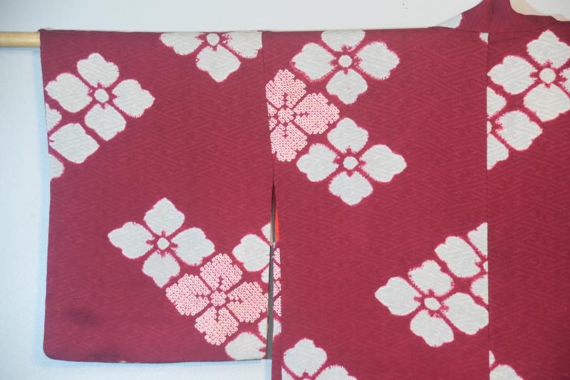 Burgundy Vintage Silk Haori Jacket - Image 8