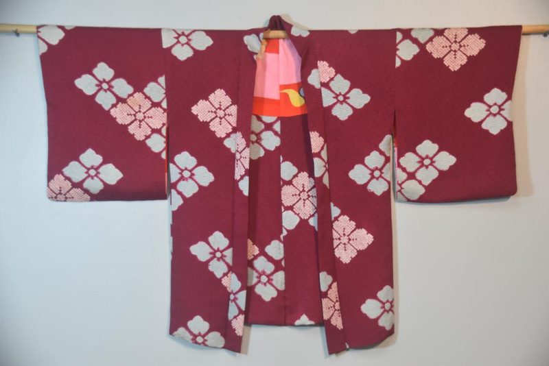 Burgundy Vintage Silk Haori Jacket - Image 3