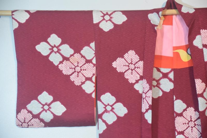 Burgundy Vintage Silk Haori Jacket - Image 6
