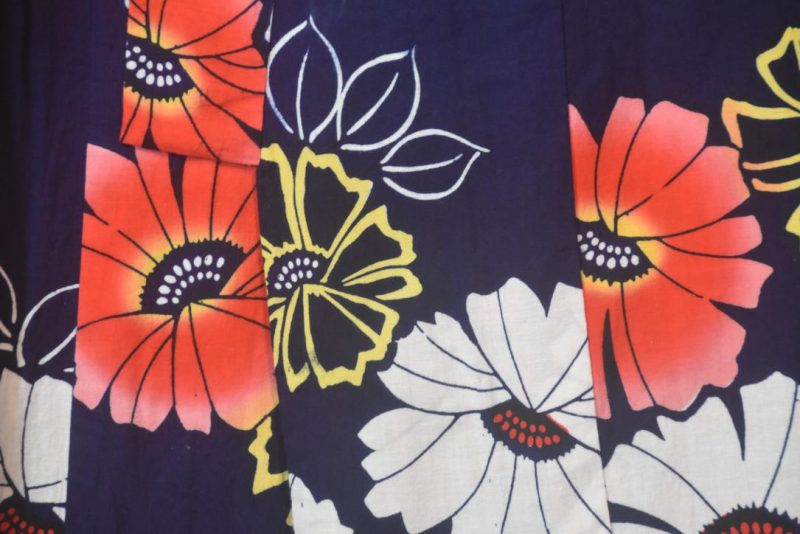 Gerberas on Navy Vintage Japanese Cotton Yukata - Image 5