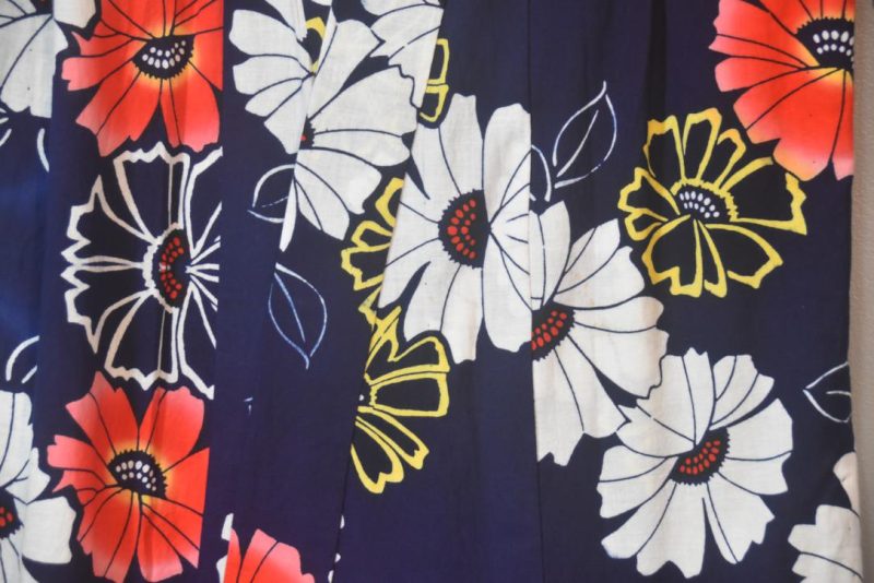 Gerberas on Navy Vintage Japanese Cotton Yukata - Image 4