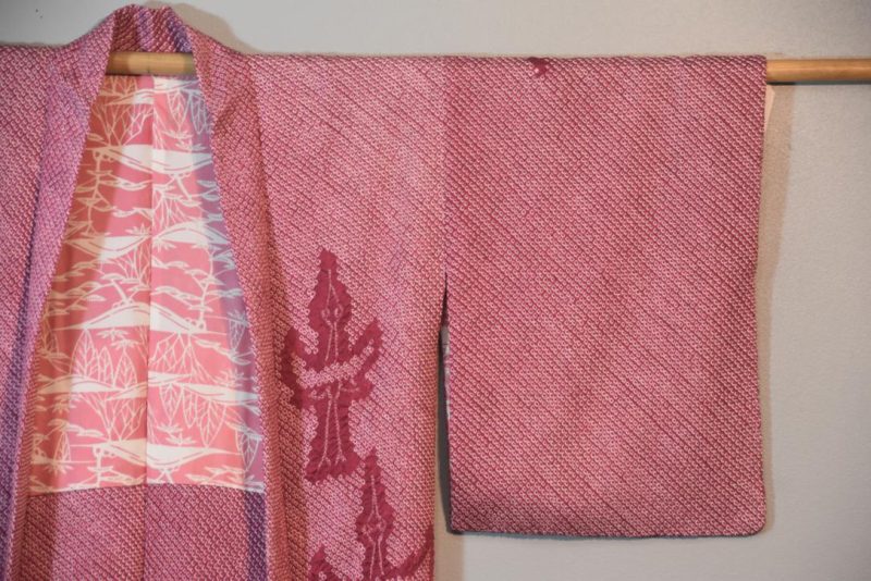 Coral Shibori (Tie Dyed) Silk Haori Jacket - Image 3